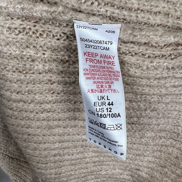 TopShop Women’s Beige Knit V Neck Sweater Balloon Sleeves Size 12 - Picture 6 of 9
